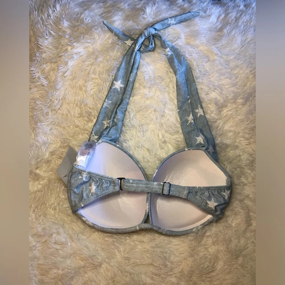 VENUS Blue and White Bikini Swimwear Marilyn Push up. Size D NWT